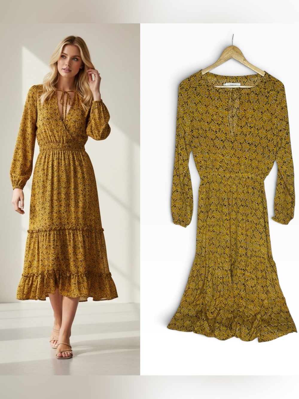 Vintage Chan Luu Gold/Mustard Color Floral Keyhole Midi Dress XS